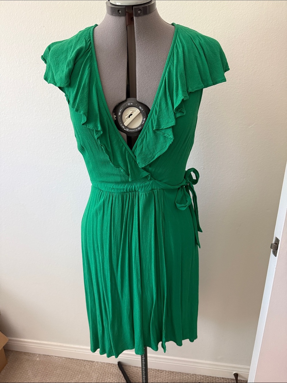 Maeve Emerald Green Ruffle Wrap Mini Dress